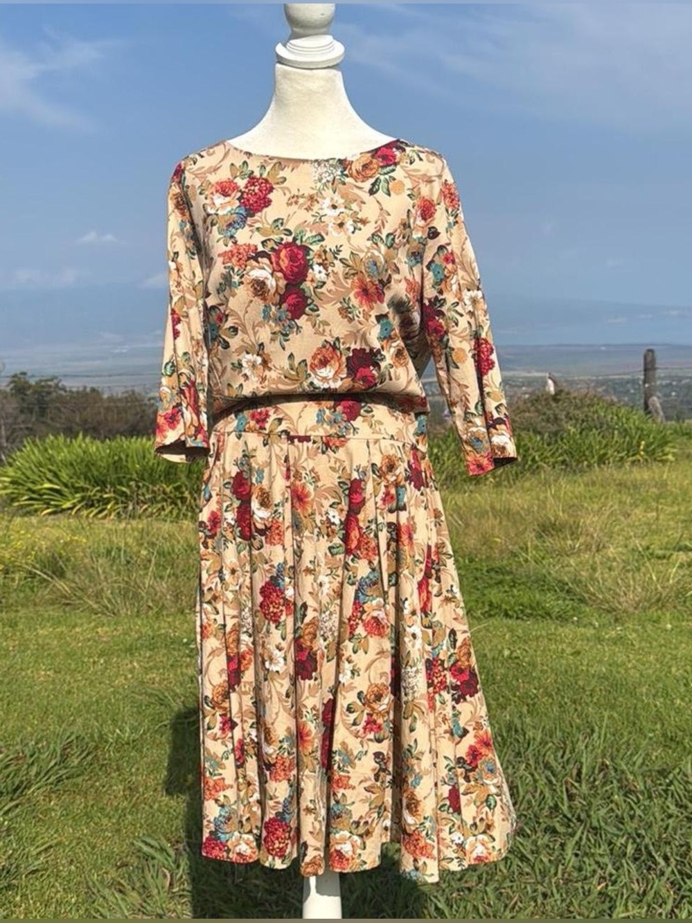 Retro Victorian Rose Print knee length Dress 
XLarge